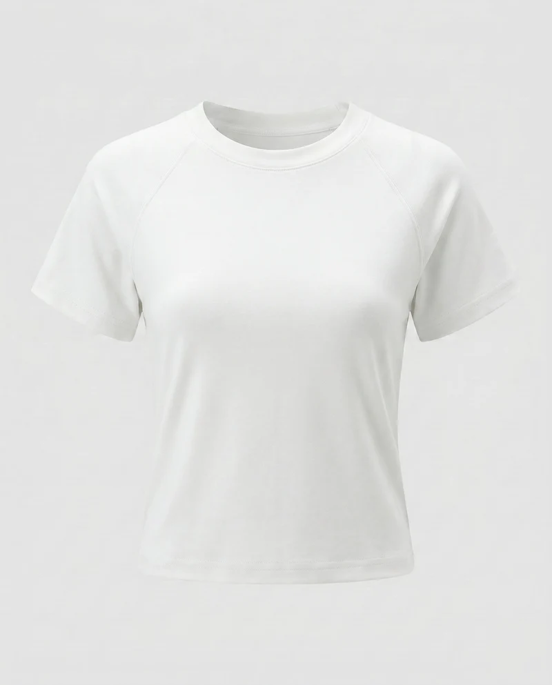 Damen nan Raglan-T-Shirt aus dichtem Baumwollmix mit verstärktem Rundhals und doppelter Steppnaht