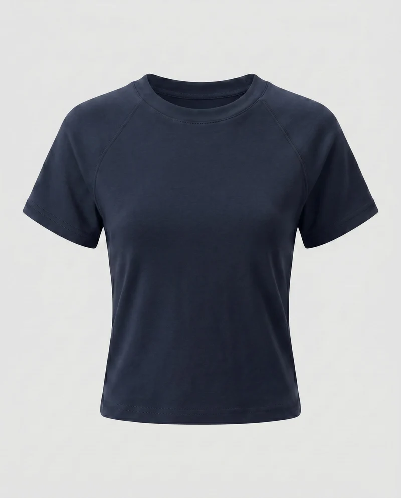 Damen nan Raglan-T-Shirt aus dichtem Baumwollmix mit verstärktem Rundhals und doppelter Steppnaht