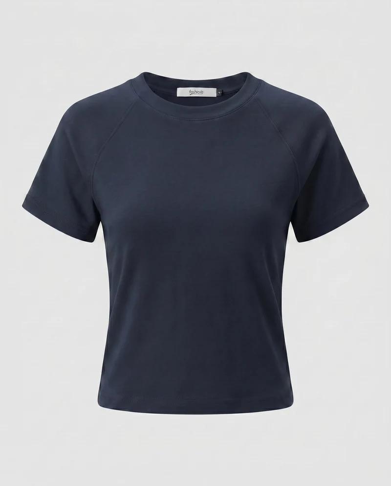 Damen nan Raglan-T-Shirt aus dichtem Baumwollmix mit verstärktem Rundhals und doppelter Steppnaht