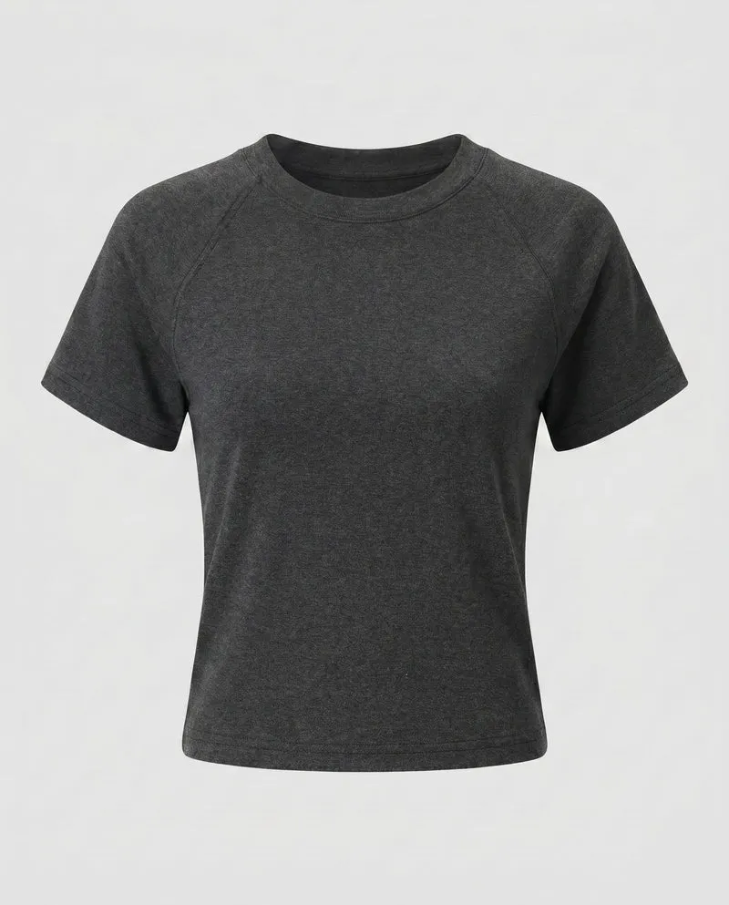 Damen nan Raglan-T-Shirt aus dichtem Baumwollmix mit verstärktem Rundhals und doppelter Steppnaht