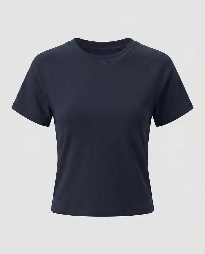 Damen nan Raglan-T-Shirt aus dichtem Baumwollmix mit verstärktem Rundhals und doppelter Steppnaht