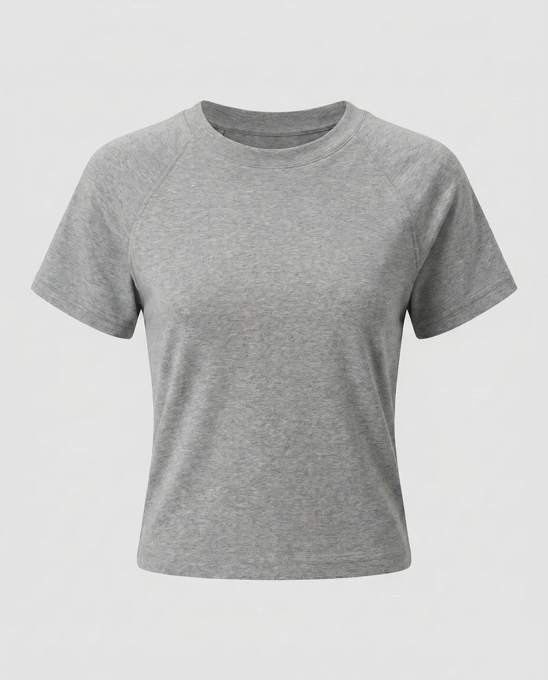 Damen nan Raglan-T-Shirt aus dichtem Baumwollmix mit verstärktem Rundhals und doppelter Steppnaht