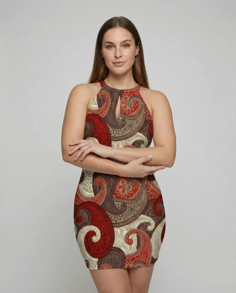Damen Fließende Halterneck MischgewNord Taschene Minikleid