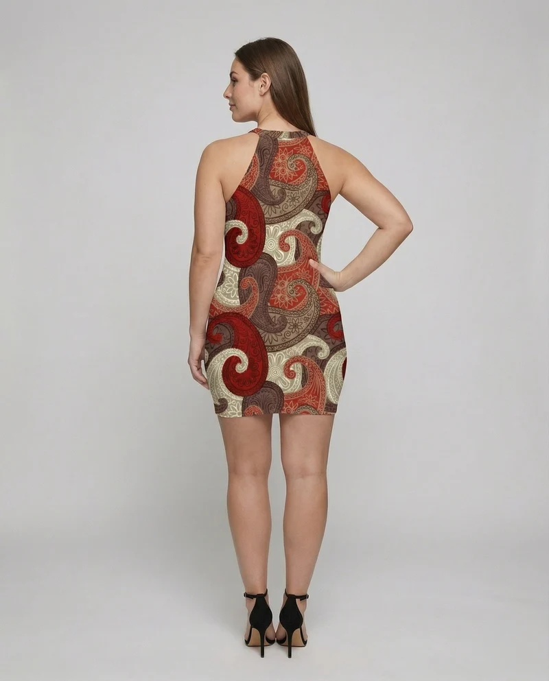 Damen Fließende Halterneck MischgewNord Taschene Minikleid