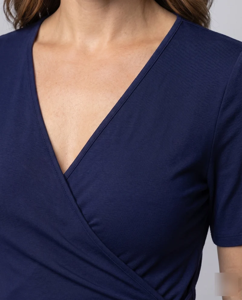 Damen Wickelkleid V-Ausschnitt Seitliche Raffung Bindegürtel