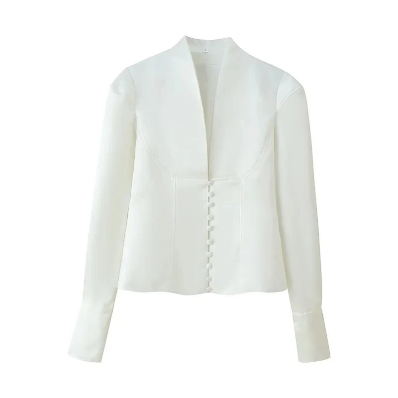 Damen elegante Blazerjacke mit modischem Stehkragen und dekorativen Knopfdetails Nord Taschen