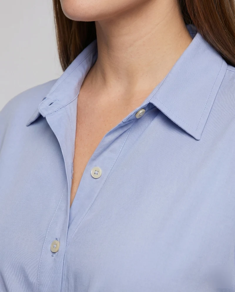 Damen Umstands-Hemdkleid Tunnelzug Knopfleiste Hemdblusenkragen