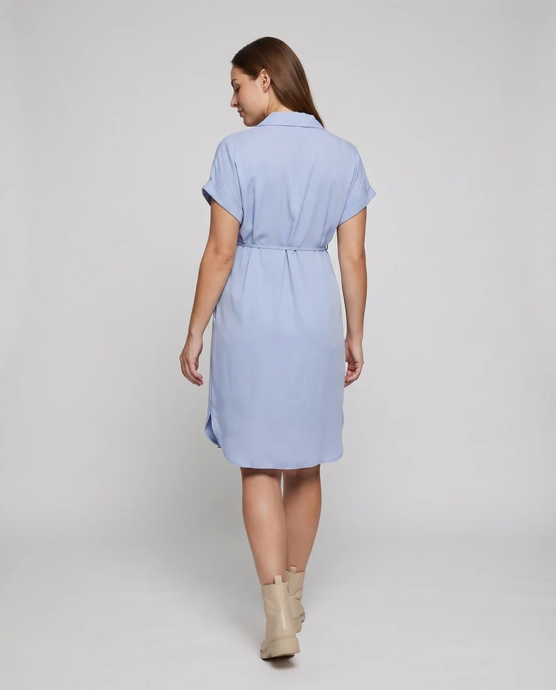 Damen Umstands-Hemdkleid Tunnelzug Knopfleiste Hemdblusenkragen