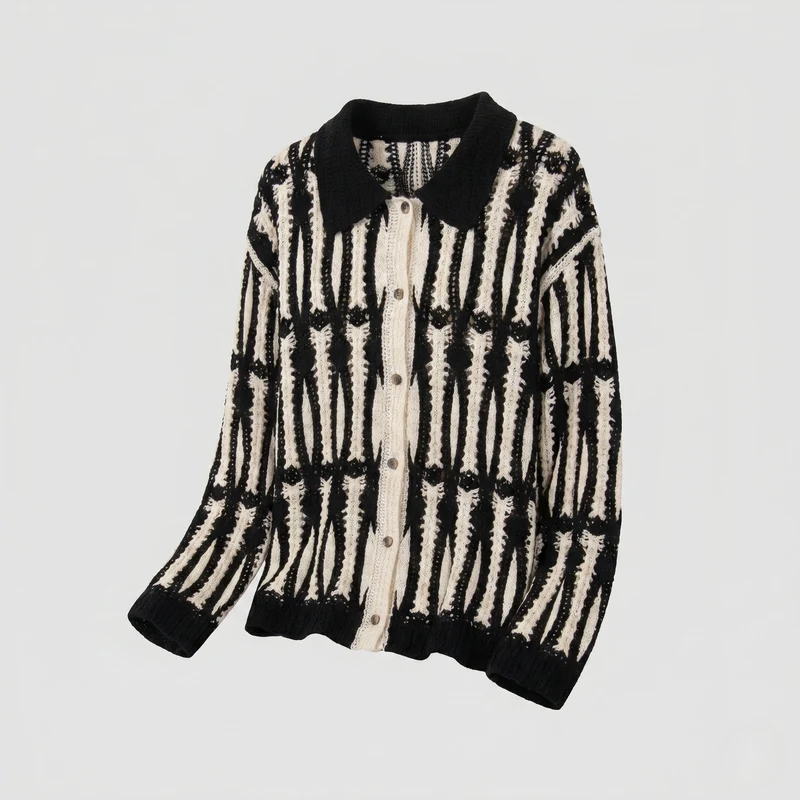 Damen luftiger Häkelcardigan mit geometrischem Muster Nord Taschen