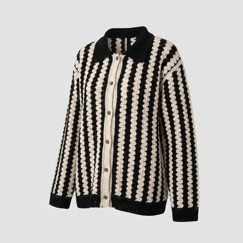 Damen luftiger Häkelcardigan mit geometrischem Muster Nord Taschen