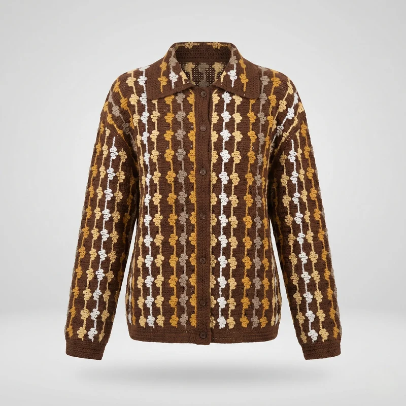 Damen luftiger Häkelcardigan mit geometrischem Muster Nord Taschen