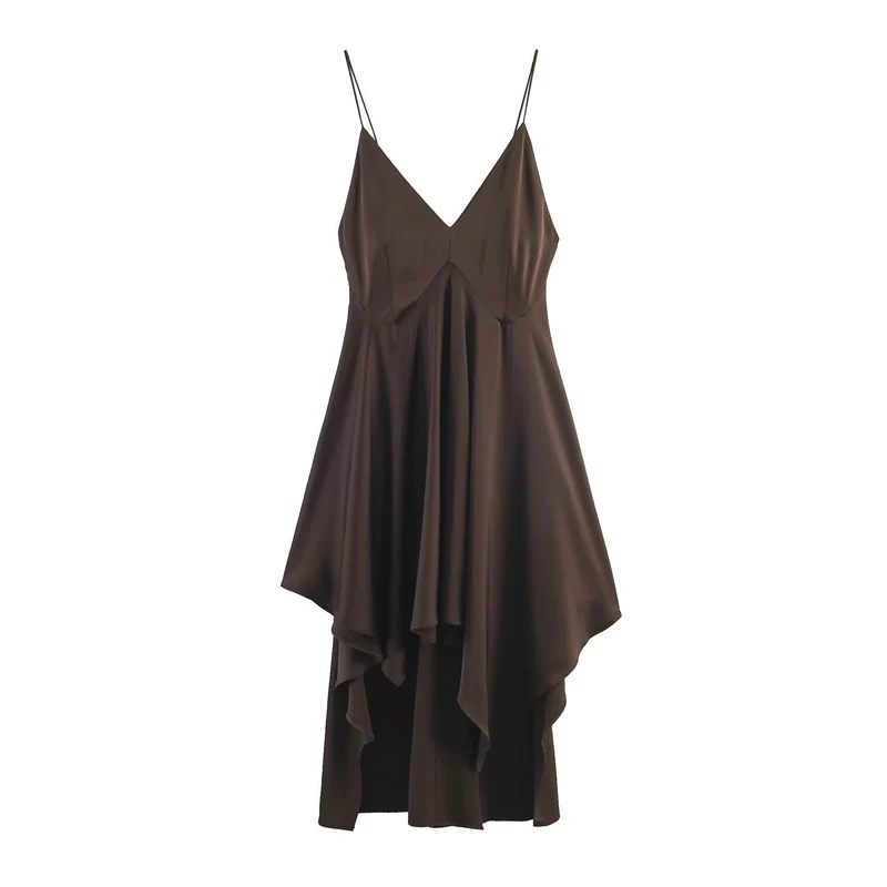 Damen Maxikleid mit elegantem asymmetrischen Saum und feinem V-Ausschnitt Nord Taschen