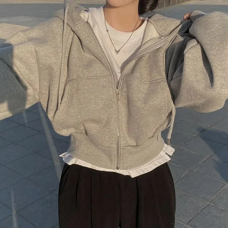 Übergröße Zipper-Hoodie Für Damen