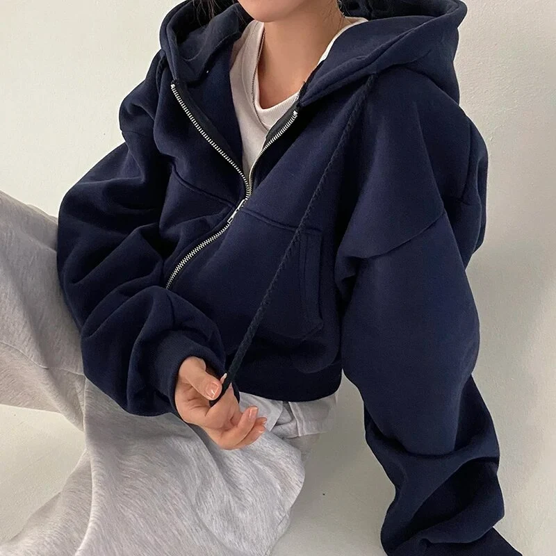 Übergröße Zipper-Hoodie Für Damen