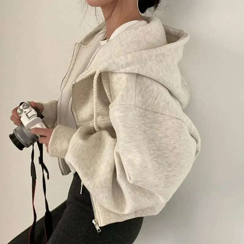 Übergröße Zipper-Hoodie Für Damen