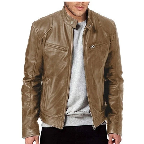 Herren Leder Bikerjacke mit asymmetrischem Reißverschluss