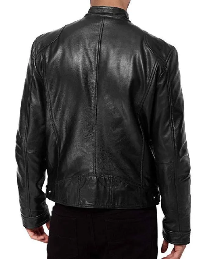 Herren Leder Bikerjacke mit asymmetrischem Reißverschluss