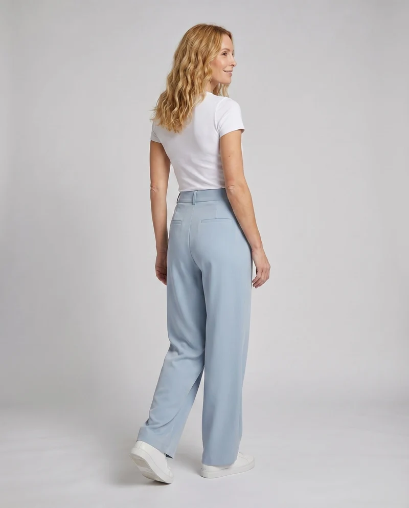 Damen Bundfaltenhose Weites Bein Bügelfalte Taillenhoch