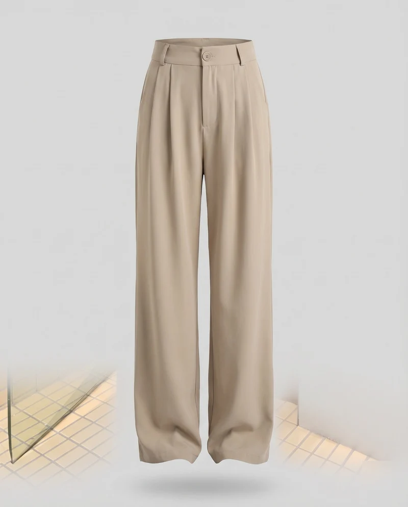 Damen Bundfaltenhose Weites Bein Bügelfalte Taillenhoch