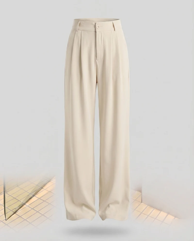 Damen Bundfaltenhose Weites Bein Bügelfalte Taillenhoch