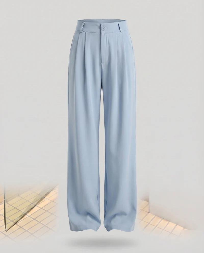 Damen Bundfaltenhose Weites Bein Bügelfalte Taillenhoch