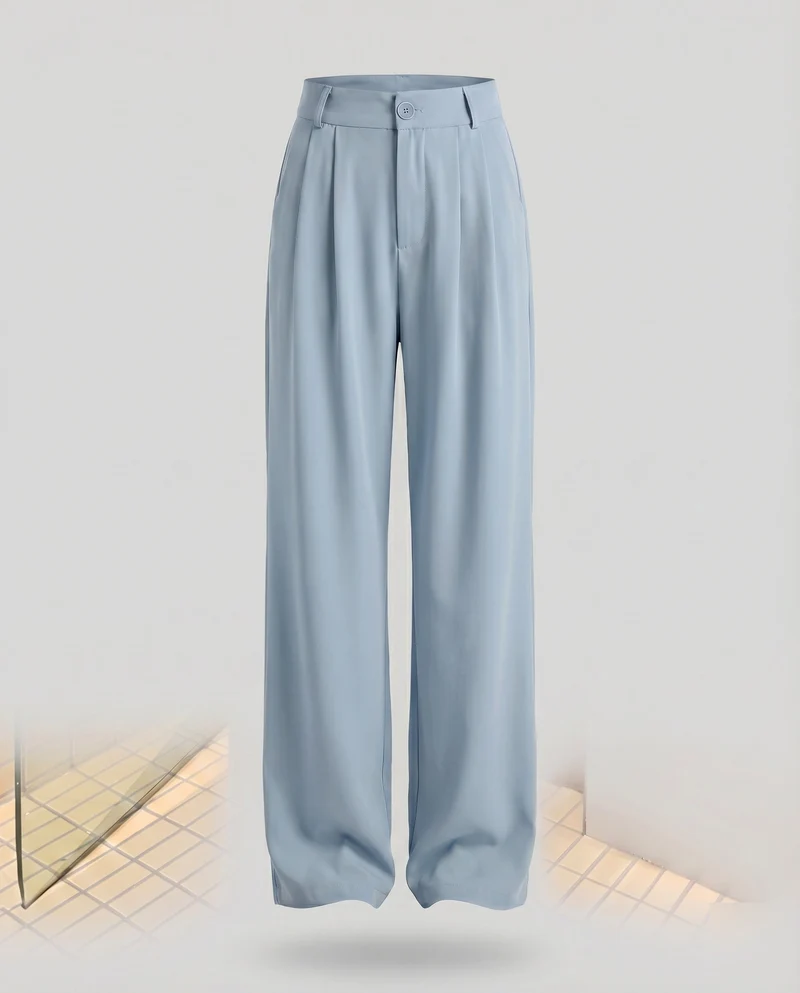 Damen Bundfaltenhose Weites Bein Bügelfalte Taillenhoch