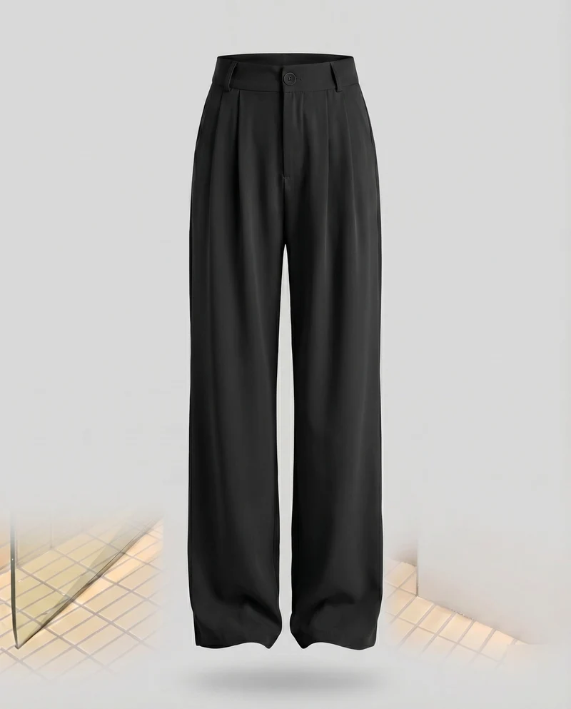 Damen Bundfaltenhose Weites Bein Bügelfalte Taillenhoch