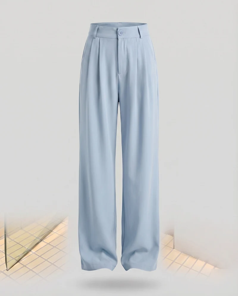 Damen Bundfaltenhose Weites Bein Bügelfalte Taillenhoch