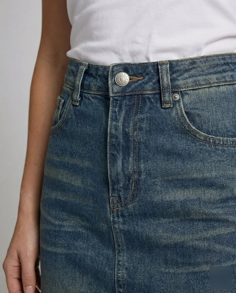 Damen High-Waist-Denim-Rock in Maxi-Länge