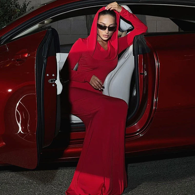 Damen elegantes Abendkleid mit Kapuze und figurbetonter Silhouette