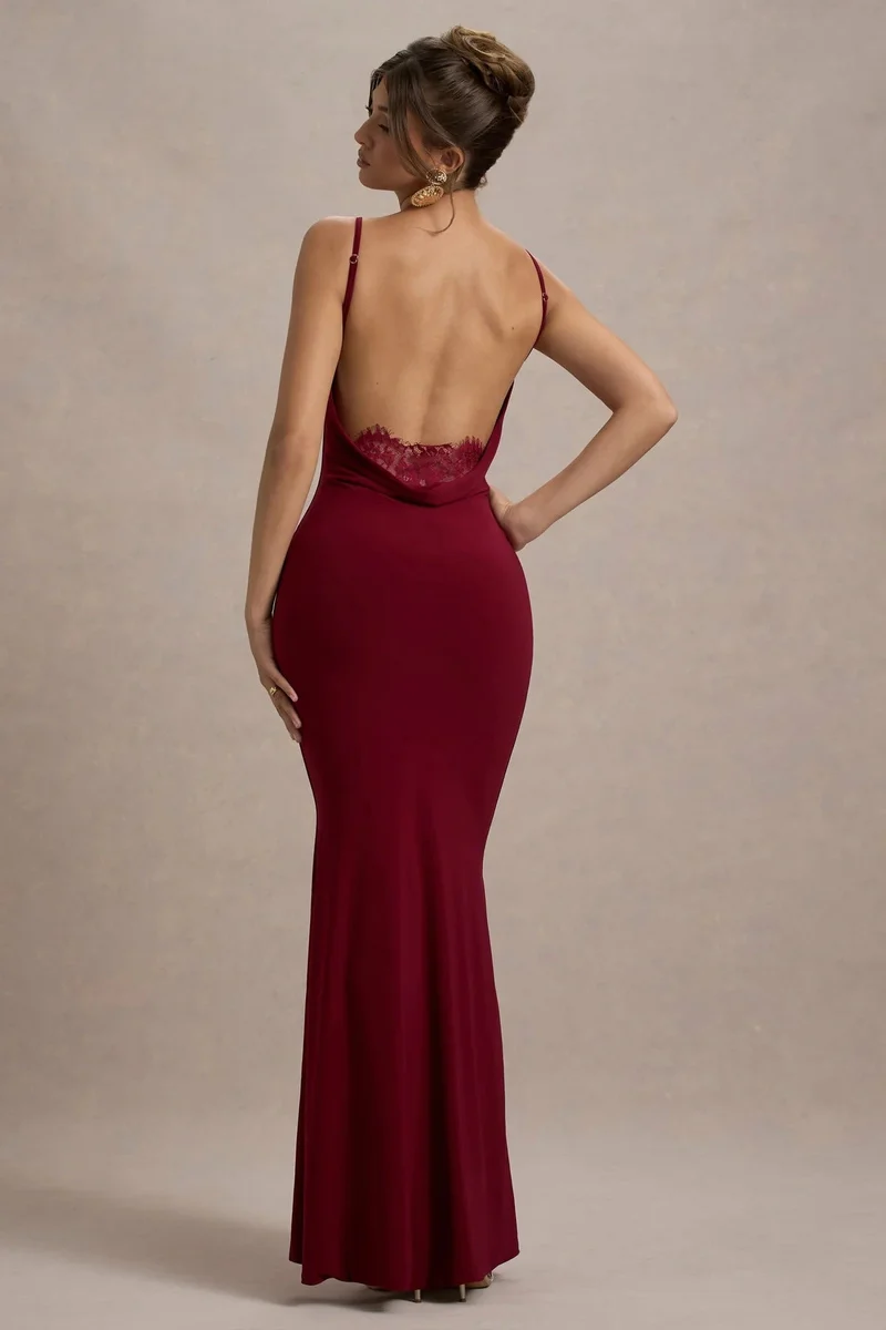 Damen Elegantes Maxikleid mit ansprechendem Spitzenrücken und taillierter Silhouette Nord Taschen