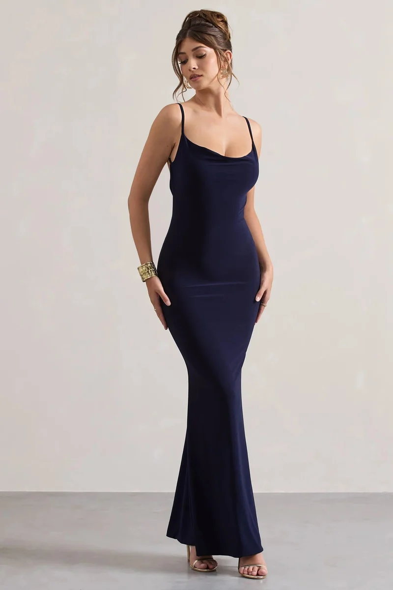 Damen Elegantes Maxikleid mit ansprechendem Spitzenrücken und taillierter Silhouette Nord Taschen