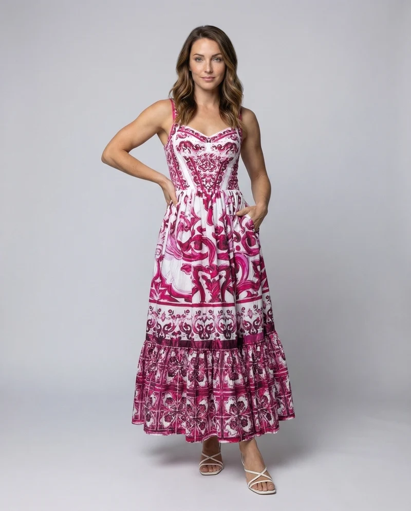 Damen Boho-Maxikleid Ornamentaler Kachelprint