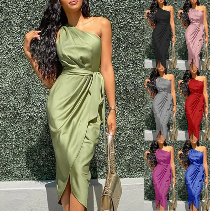 Damen Elegantes Wickelkleid mit asymmetrischem Schnitt und Taillengürtel