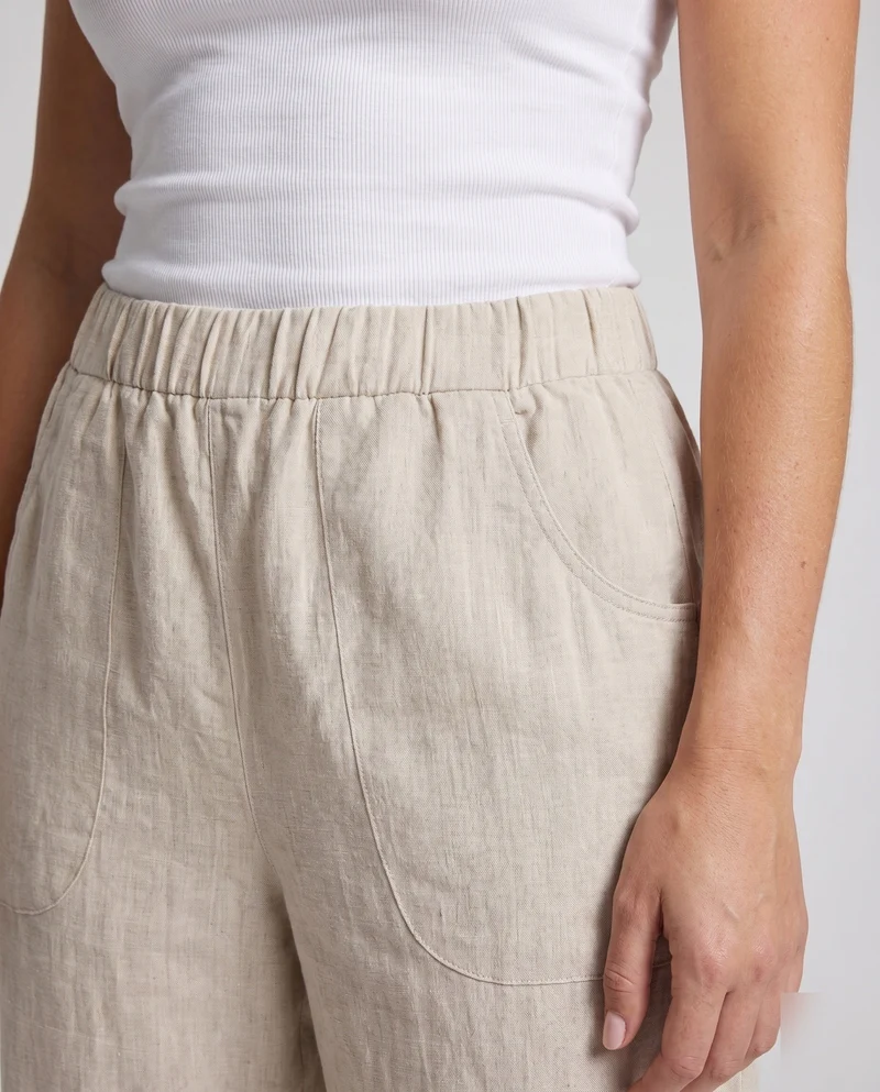 Damen luftige Leinen-Culotte mit hohem Bund und seitlichen Eingrifftaschen