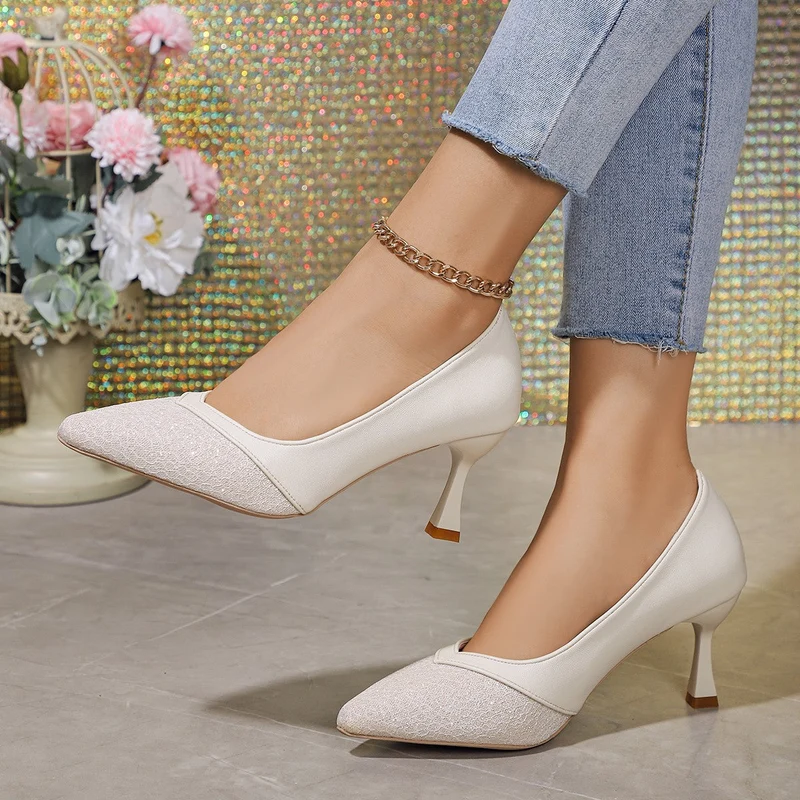 Damen elegante spitze High Heel Pumps mit strukturiertem Obermaterial