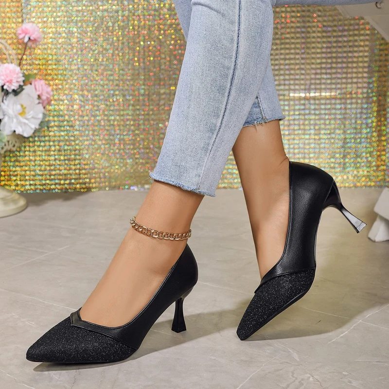 Damen elegante spitze High Heel Pumps mit strukturiertem Obermaterial