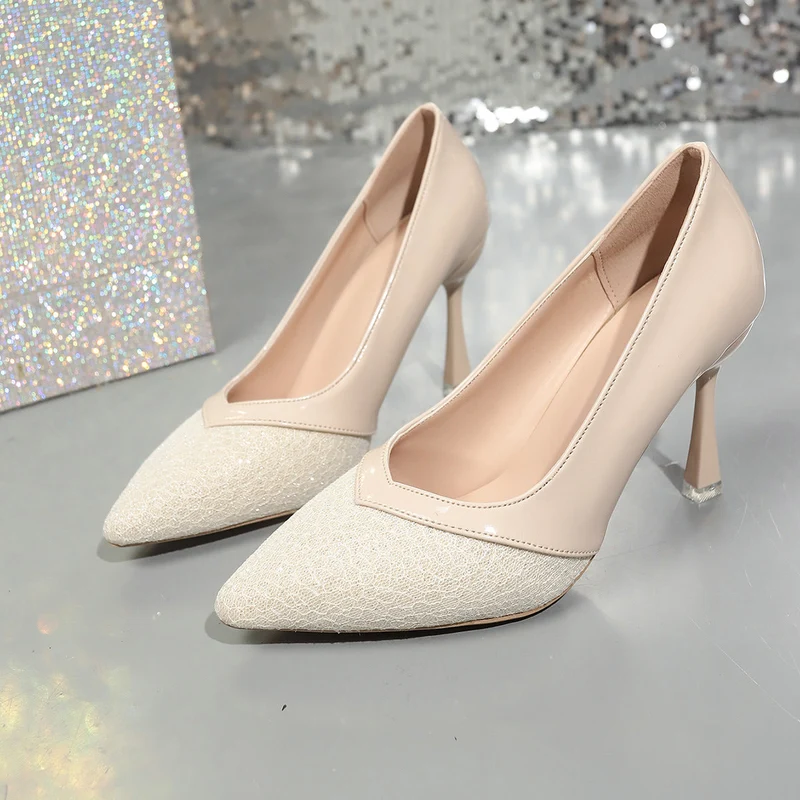 Damen elegante spitze High Heel Pumps mit strukturiertem Obermaterial