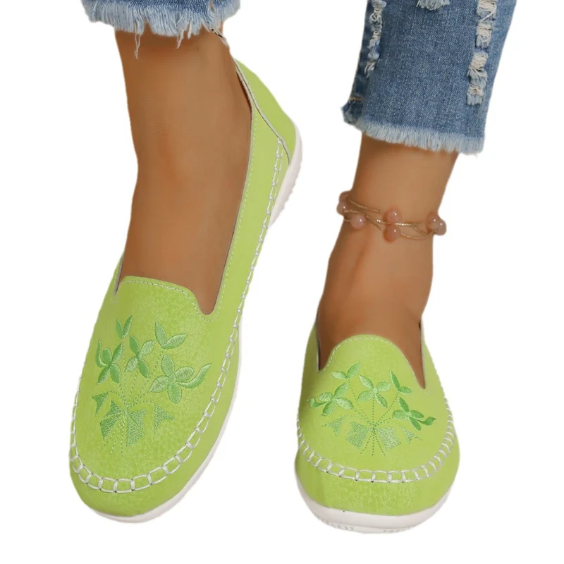 Damen Mokassins mit floralem Stickdesign und rutschfester Sohle Nord Taschen