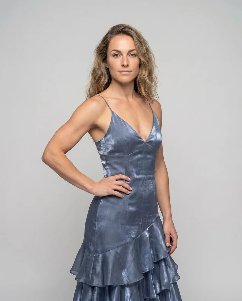 Damen Satin-Abendkleid Korsage Volantrock Schimmernd