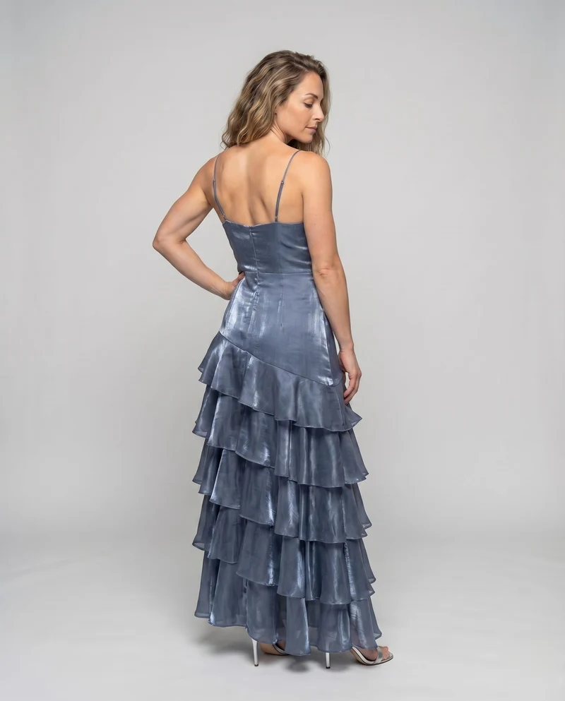 Damen Satin-Abendkleid Korsage Volantrock Schimmernd