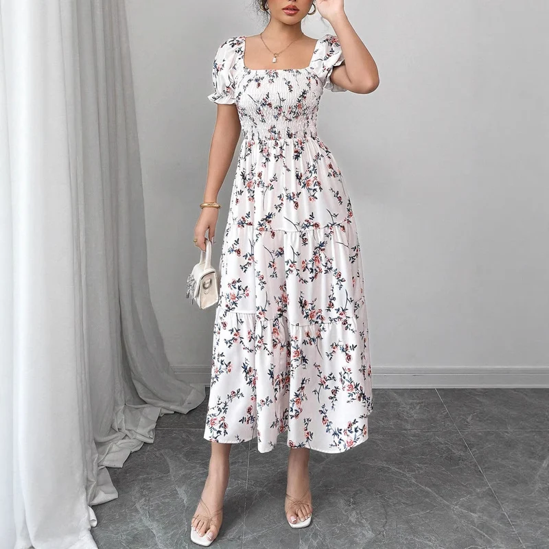 Damen Maxi Kleid mit floralem Rüschendesign Nord Taschen