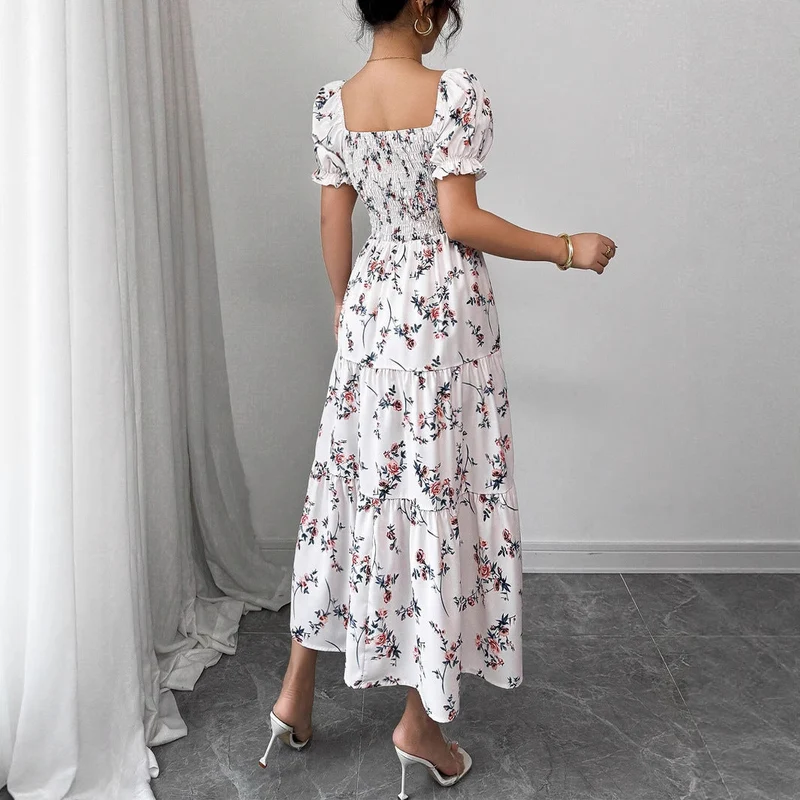Damen Maxi Kleid mit floralem Rüschendesign Nord Taschen