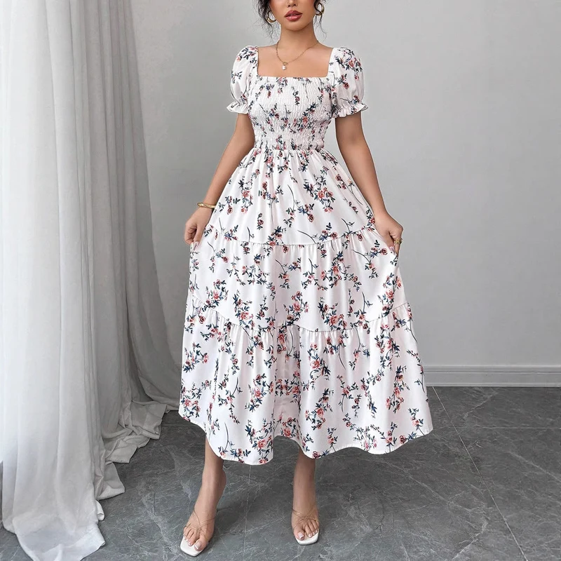 Damen Maxi Kleid mit floralem Rüschendesign Nord Taschen