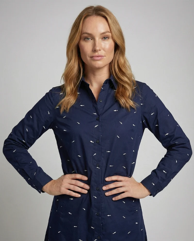 Damen Hemdbluse Tailliert Fischmuster