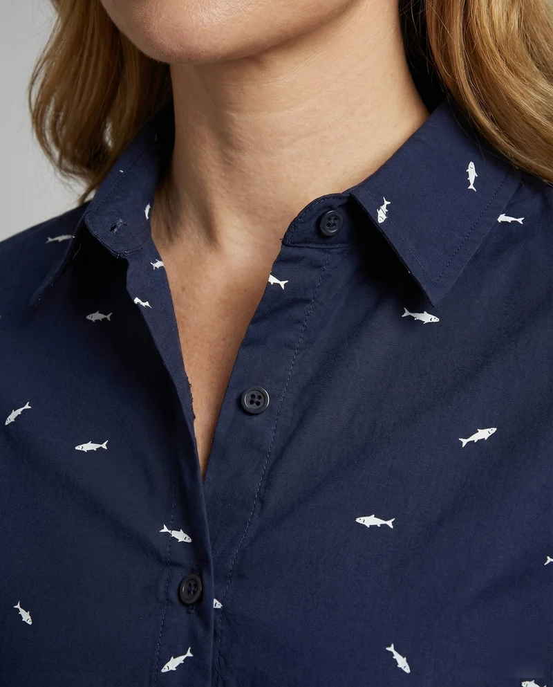 Damen Hemdbluse Tailliert Fischmuster