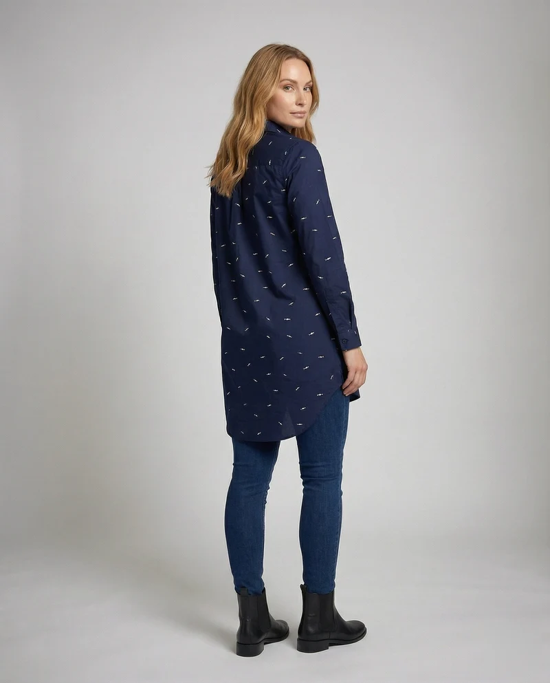 Damen Hemdbluse Tailliert Fischmuster