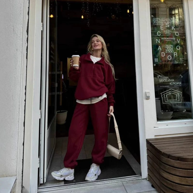 Damen Lässiger Oversized Hoodie und Jogginghose Set Nord Taschen