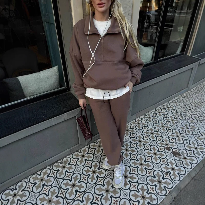 Damen Lässiger Oversized Hoodie und Jogginghose Set Nord Taschen