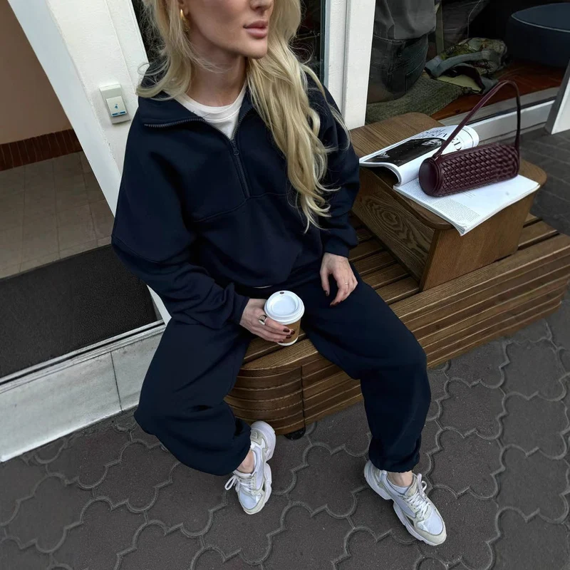 Damen Lässiger Oversized Hoodie und Jogginghose Set Nord Taschen